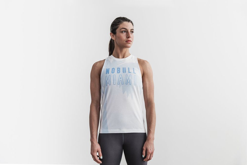 NOBULL Women's High-Neck (Miami Palm) Tank Tops - Blue Palm - Ireland (3758DLGRN)